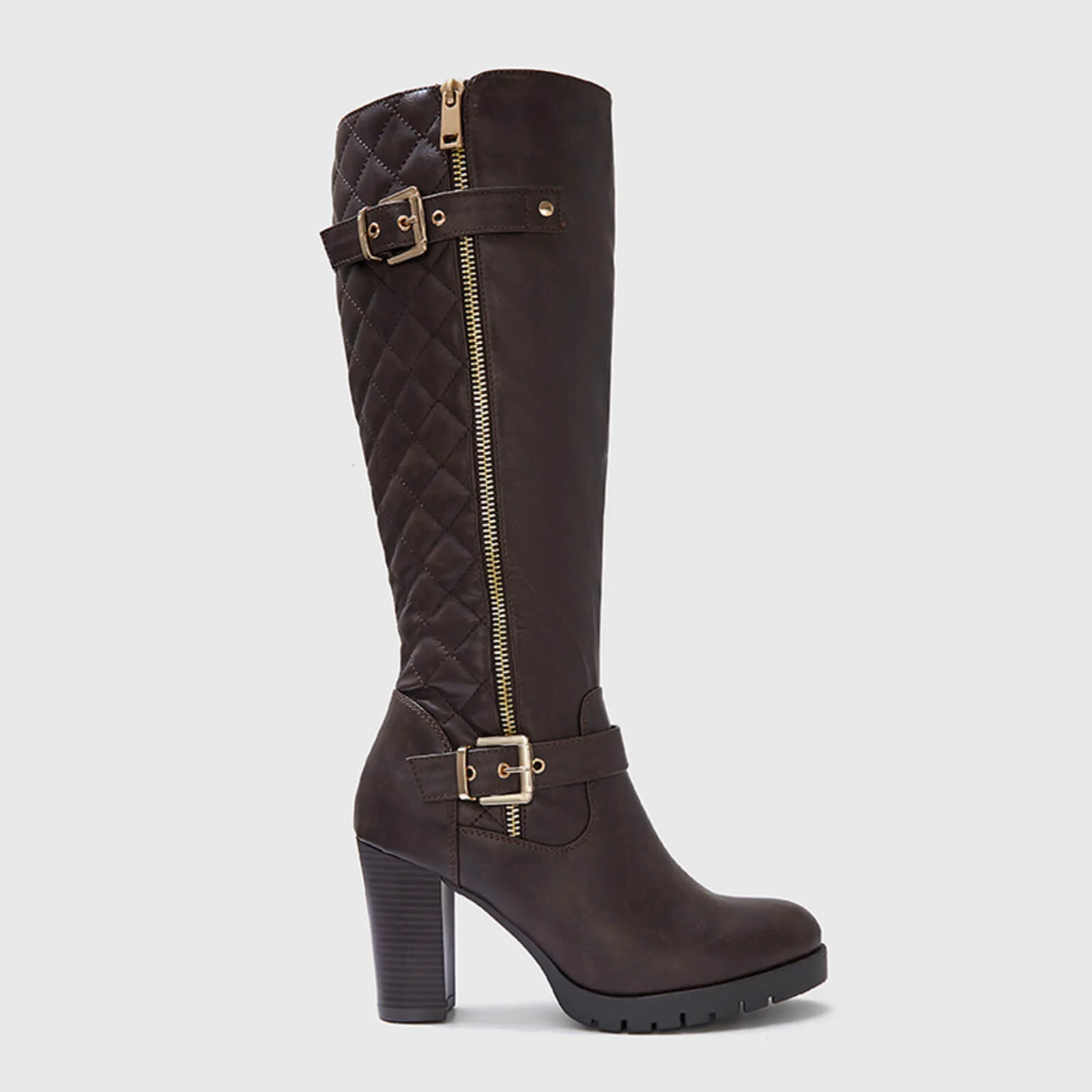 Wide Calf Quilted Chunky Knee High Boots Buckle - Image 12