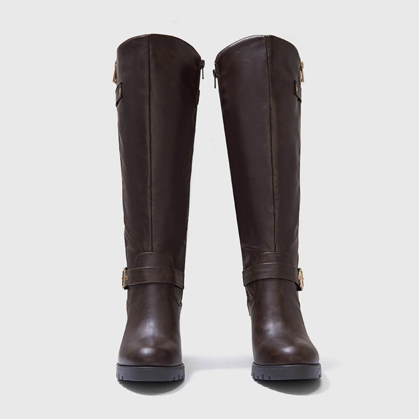 Wide Calf Quilted Chunky Knee High Boots Buckle - Image 13