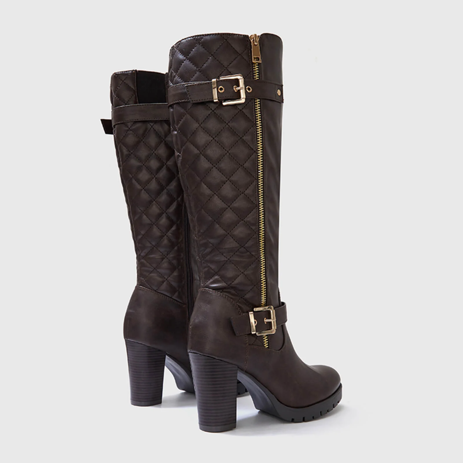 Wide Calf Quilted Chunky Knee High Boots Buckle - Image 14