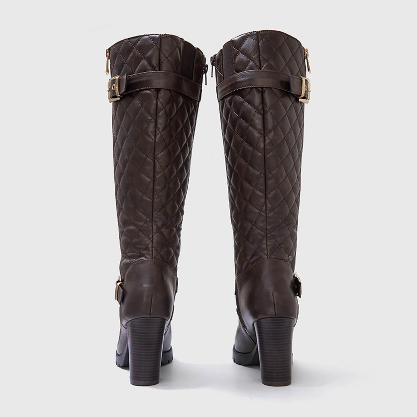 Wide Calf Quilted Chunky Knee High Boots Buckle - Image 15
