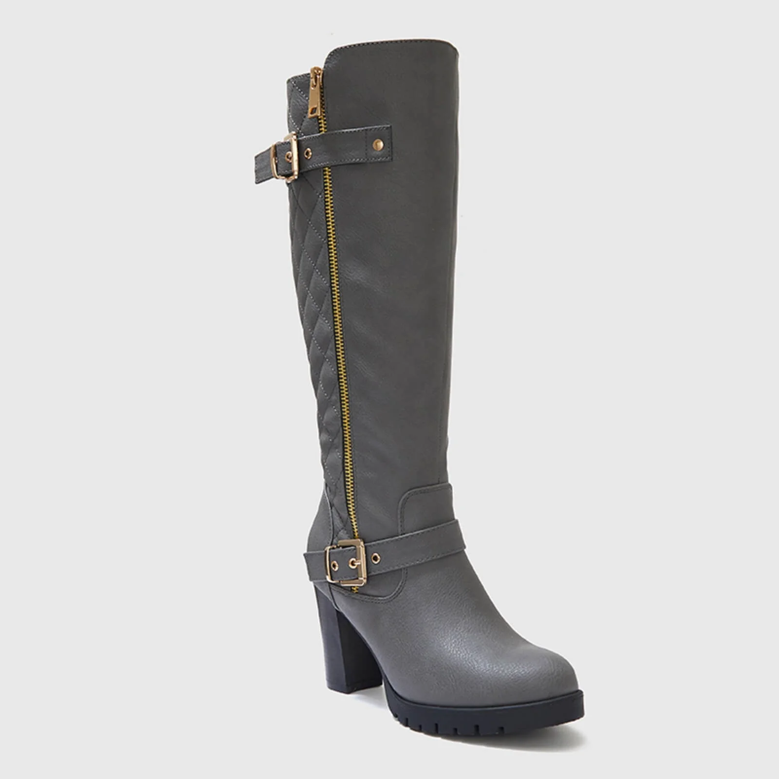 Wide Calf Quilted Chunky Knee High Boots Buckle - Image 16