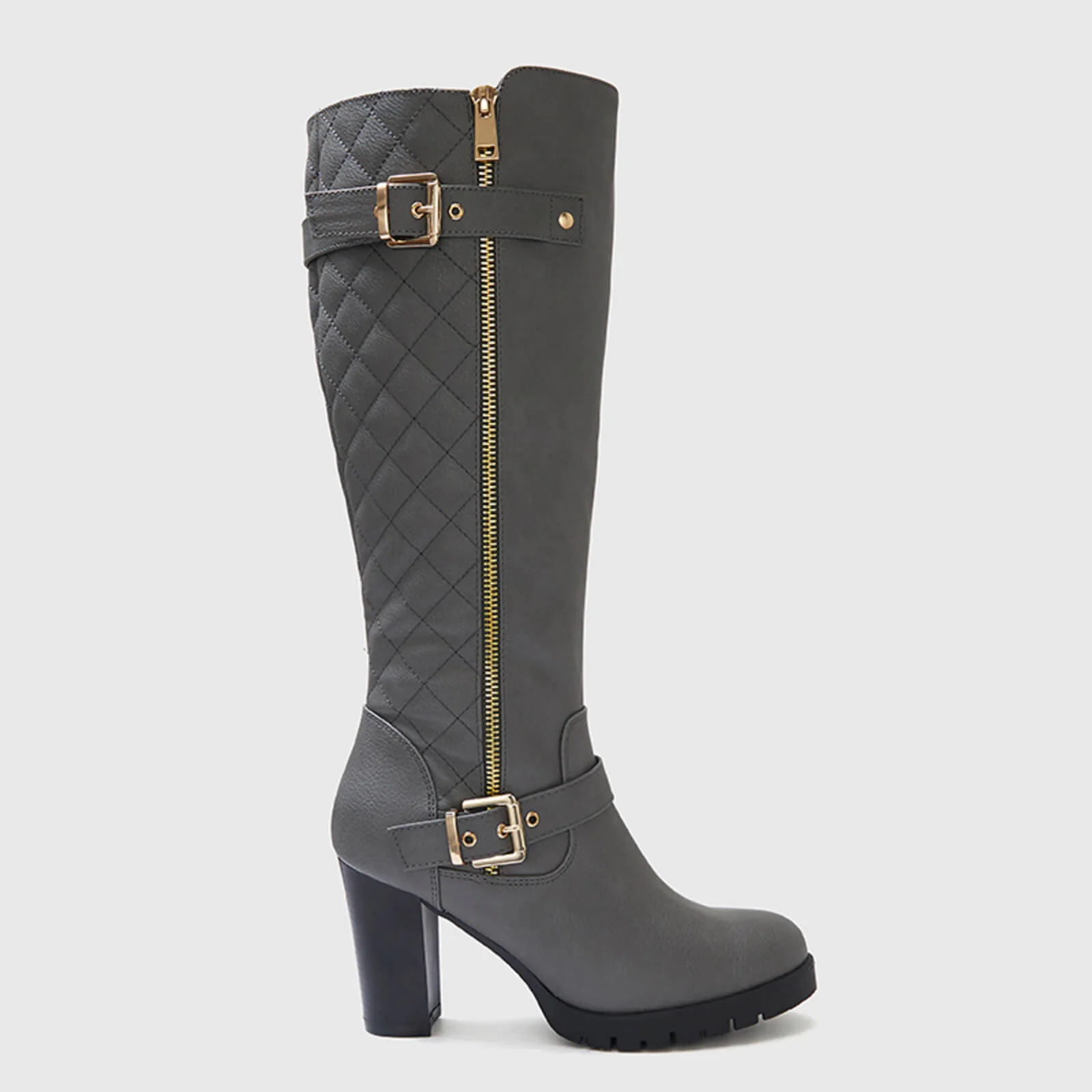 Wide Calf Quilted Chunky Knee High Boots Buckle - Image 17