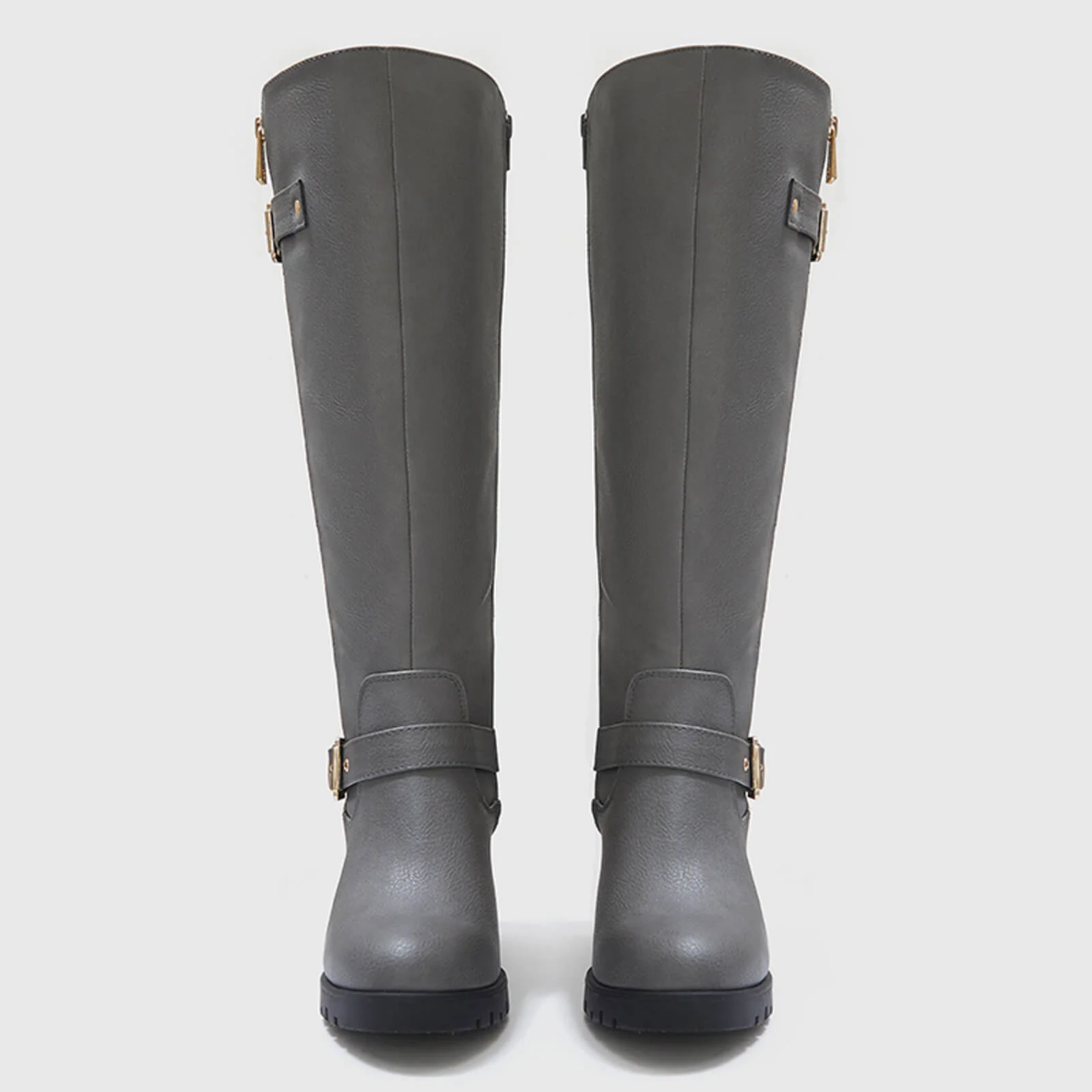 Wide Calf Quilted Chunky Knee High Boots Buckle - Image 18