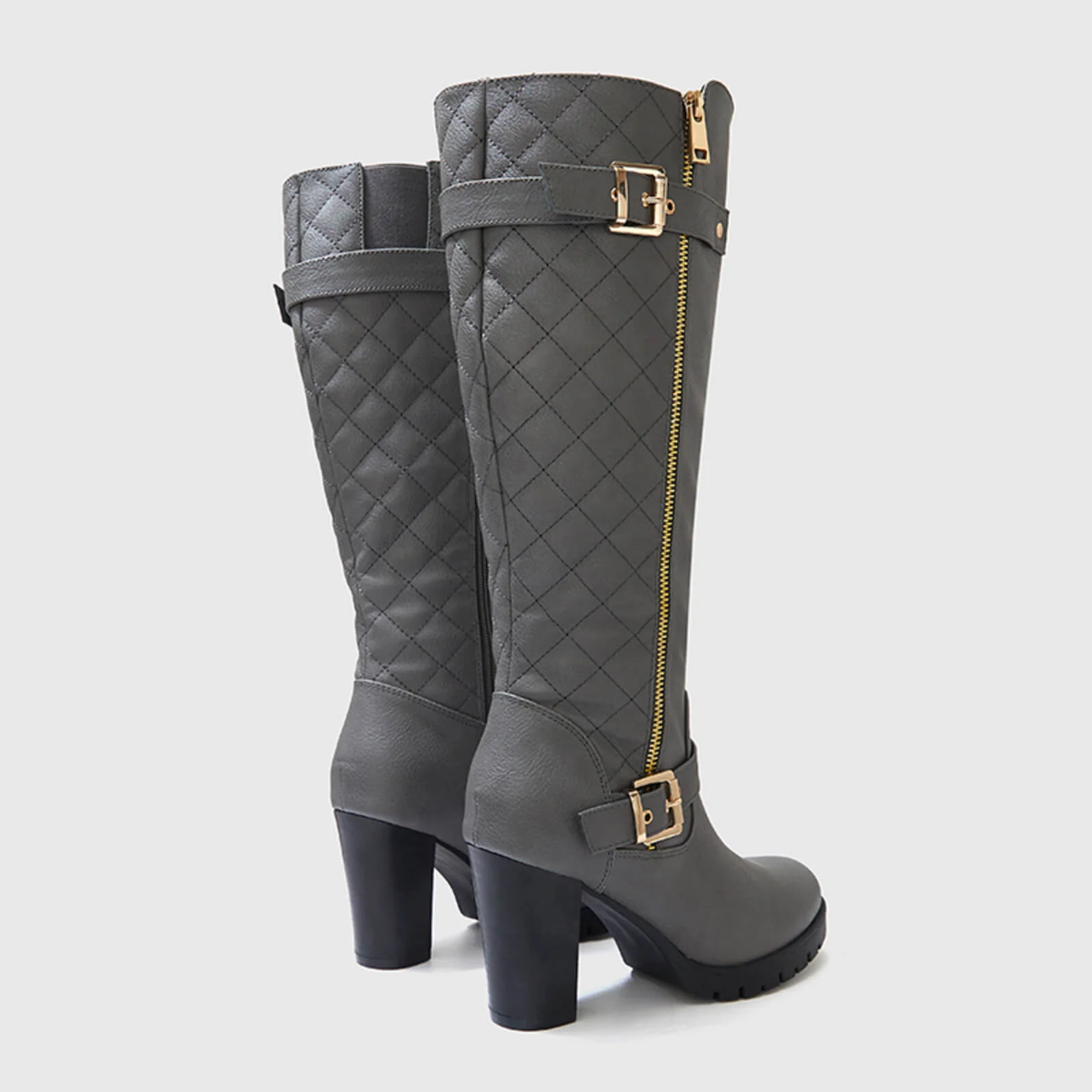 Wide Calf Quilted Chunky Knee High Boots Buckle - Image 19