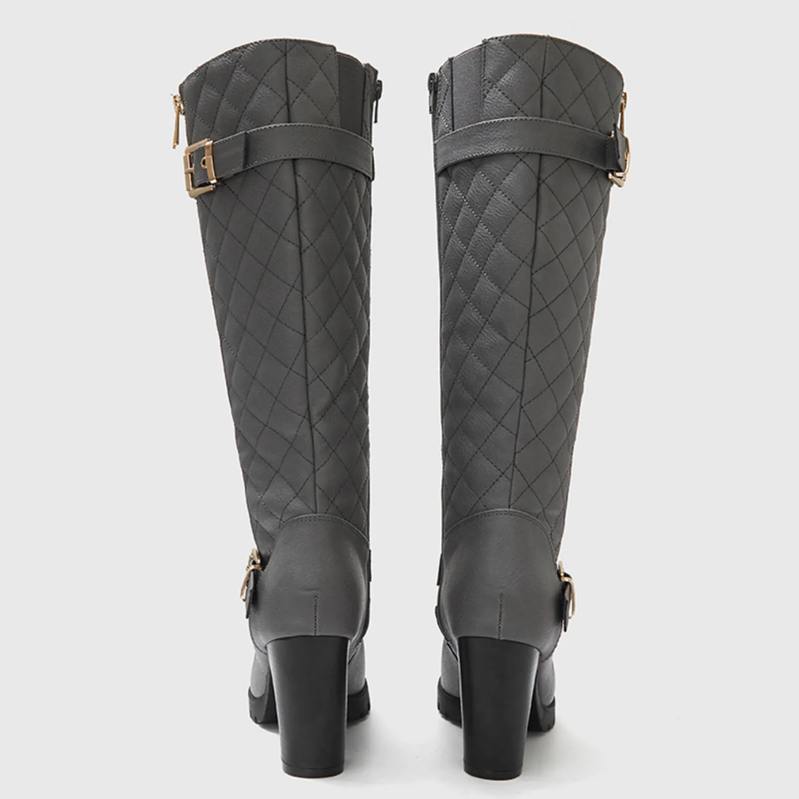 Wide Calf Quilted Chunky Knee High Boots Buckle - Image 20