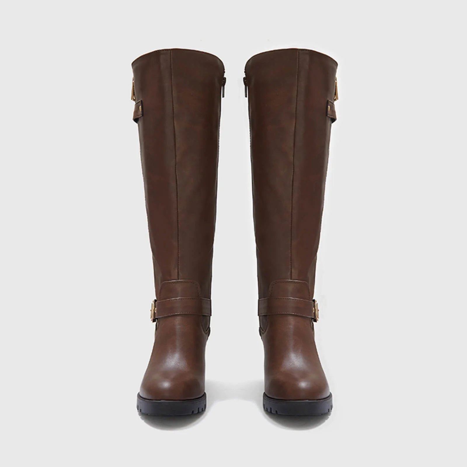 Wide Calf Quilted Chunky Knee High Boots Buckle - Image 3