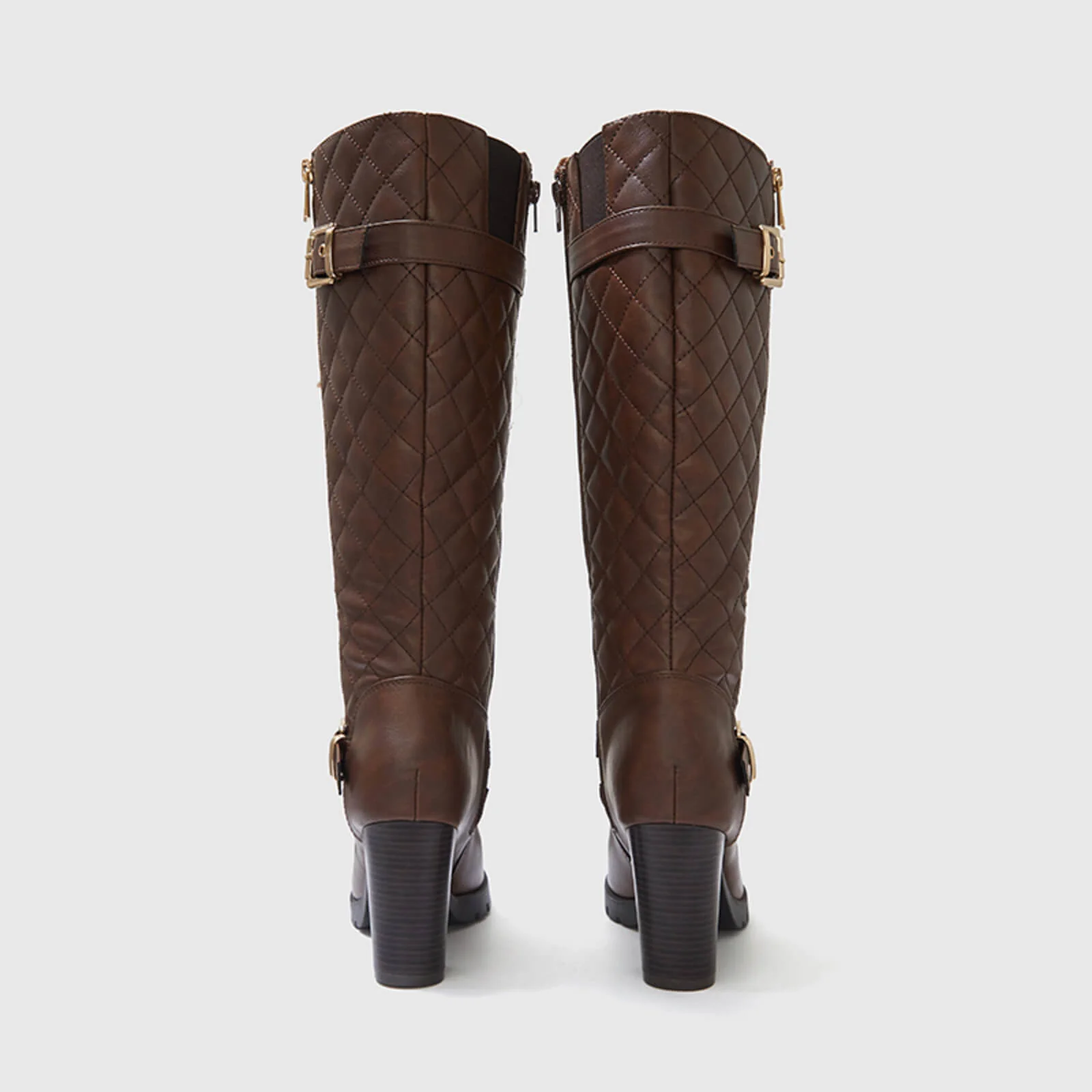 Wide Calf Quilted Chunky Knee High Boots Buckle - Image 5
