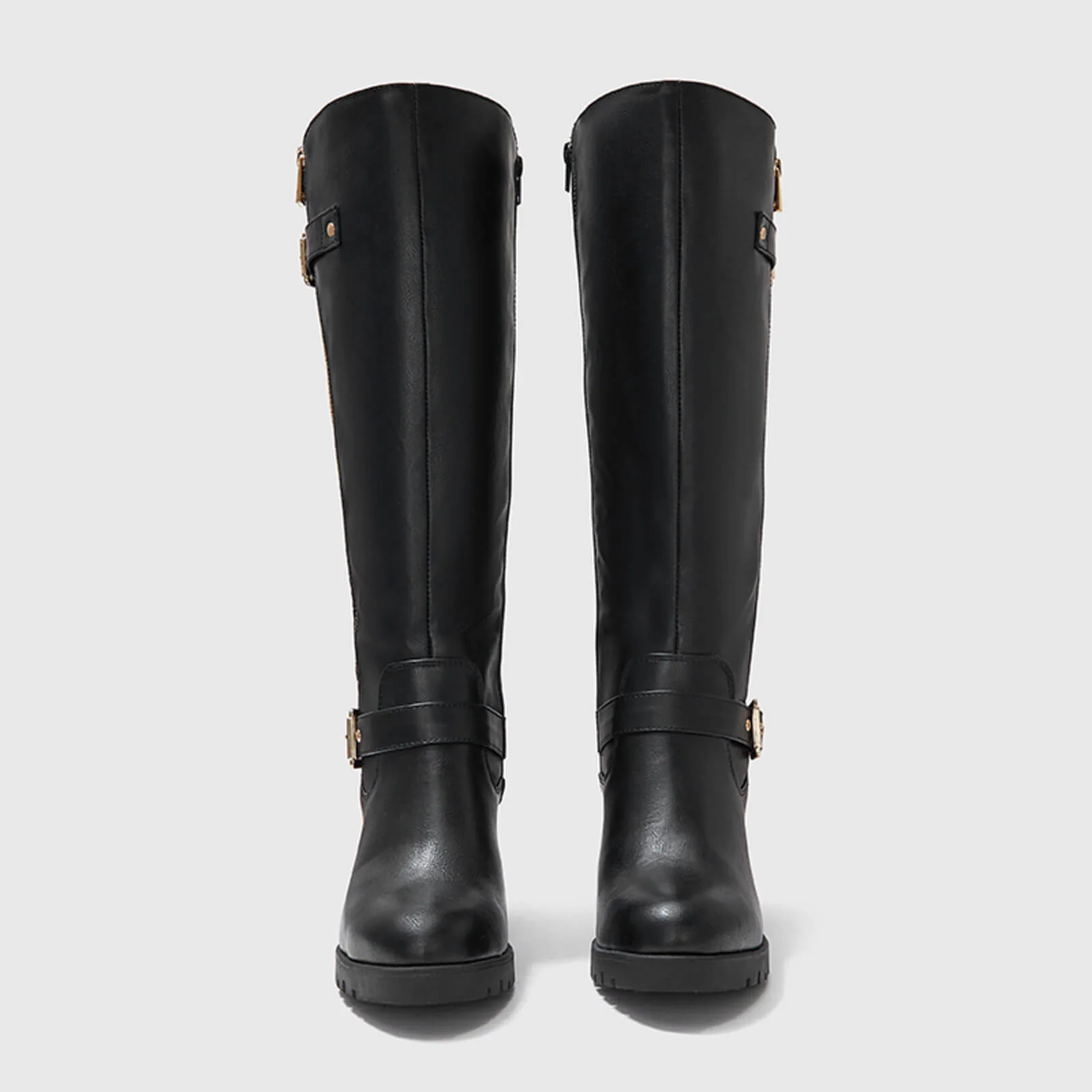 Wide Calf Quilted Chunky Knee High Boots Buckle - Image 8