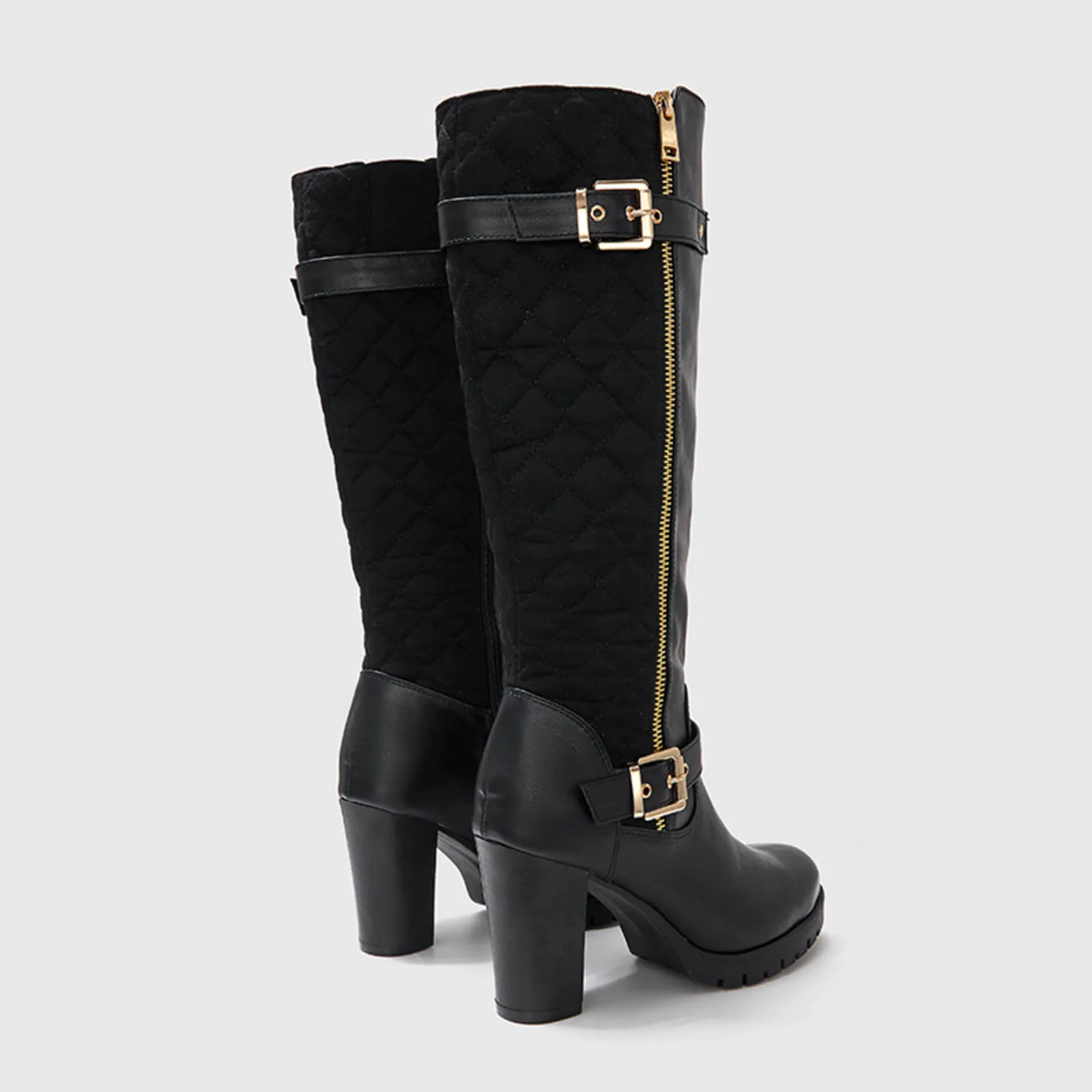 Wide Calf Quilted Chunky Knee High Boots Buckle - Image 9