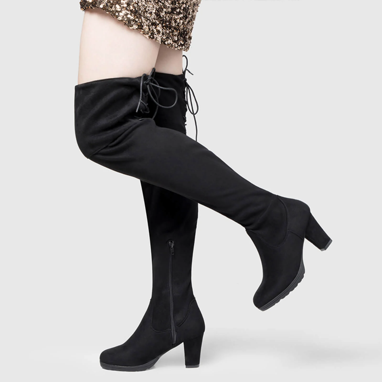 Wide Calf Over Knee Boots With Zipper - Image 6