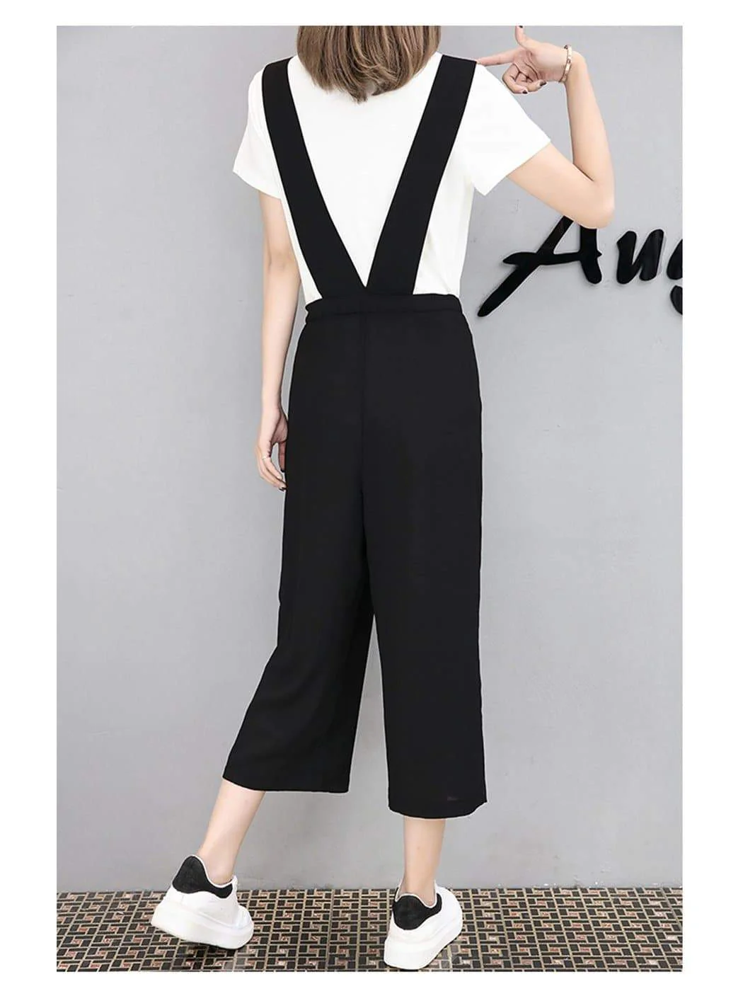 Wide Leg Cropped Overall Jumpsuit - Image 3