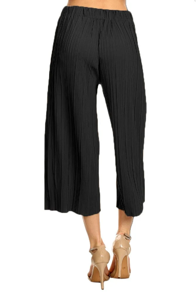Wide Leg Pants Pleated Cropped Palazzo Lounge Pants - Image 3