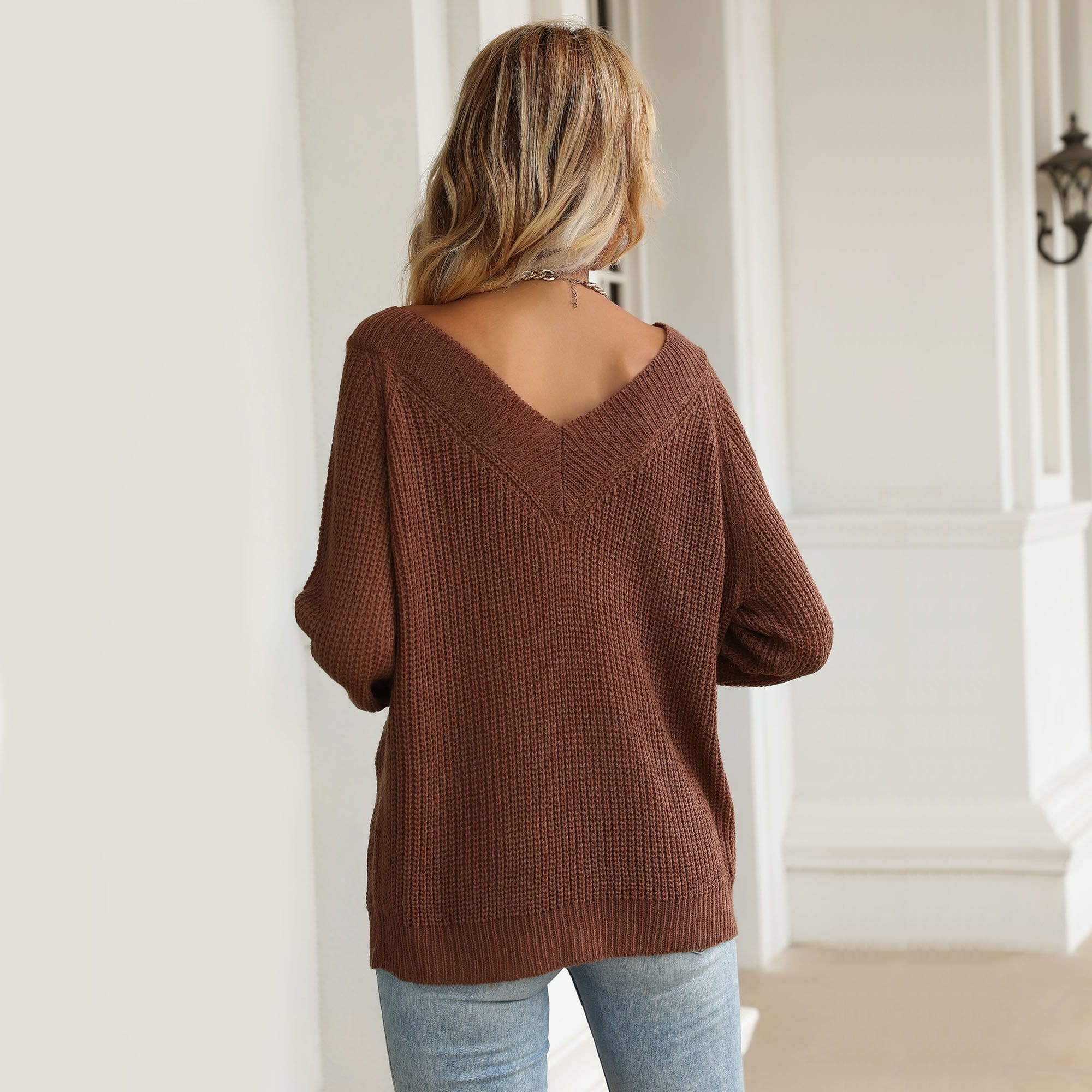 Wide V Neck Knit Sweater - Image 4