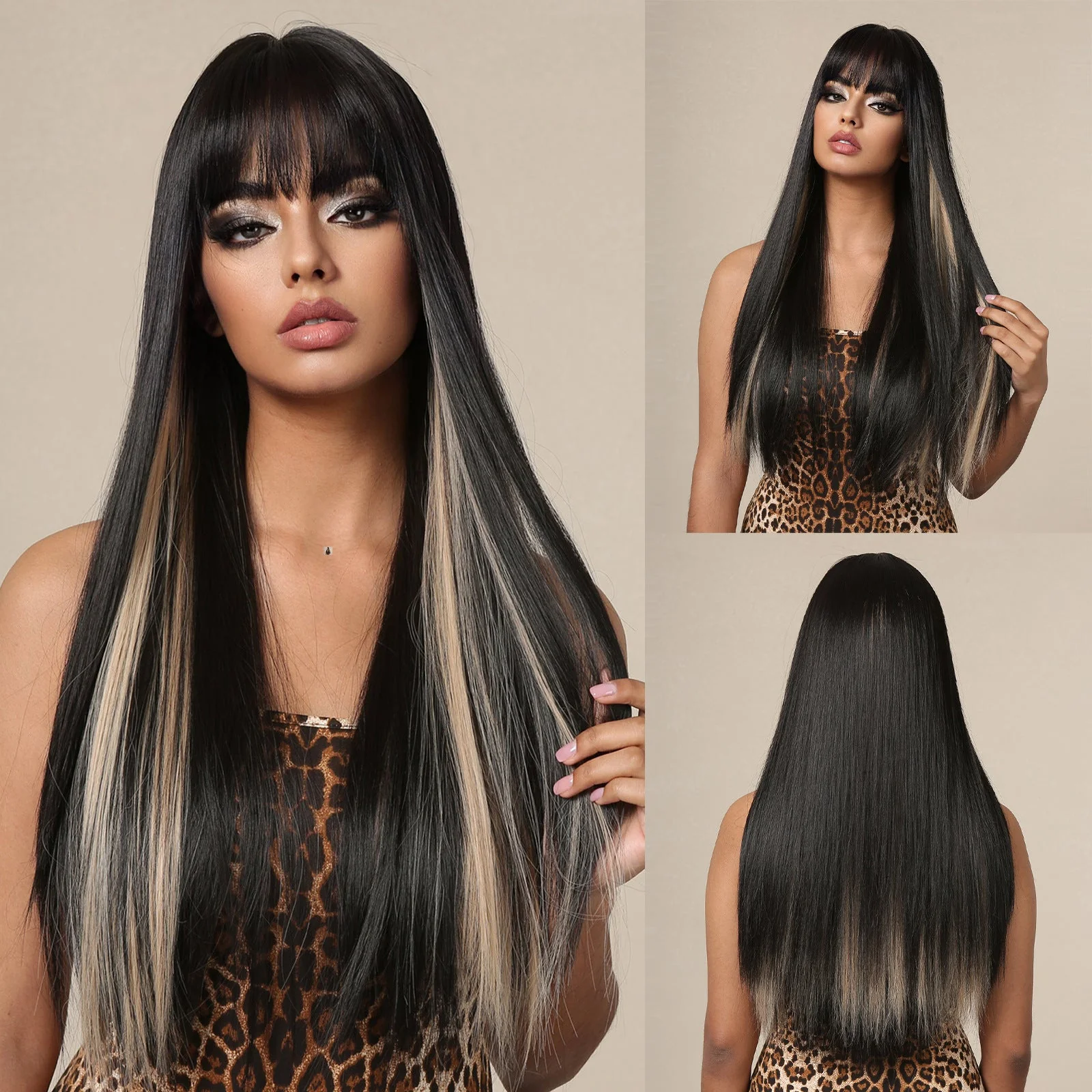Wig Long Hair Long Straight Hair Natural Highlight - Image 2