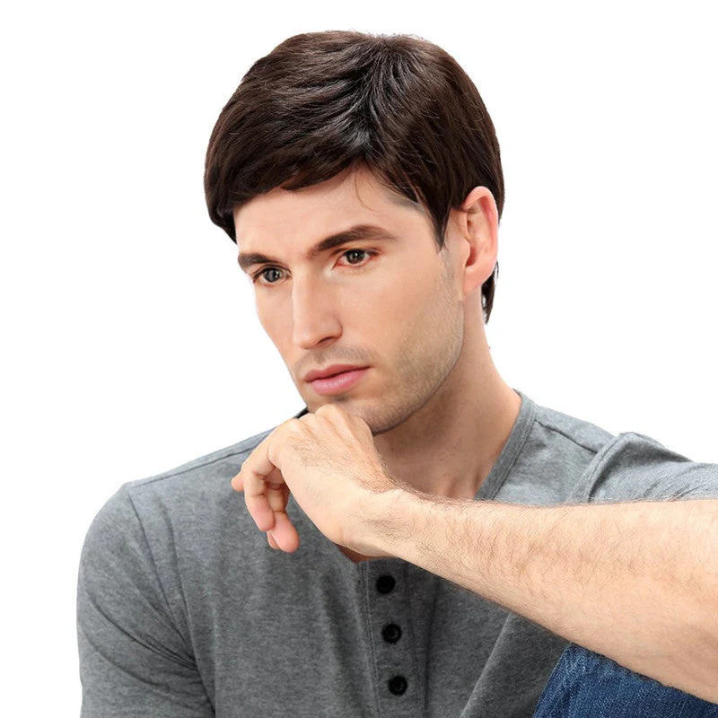 Wig Men's Side Bangs Short Straight Hair Chemical Fiber Full-head Wig - Image 2