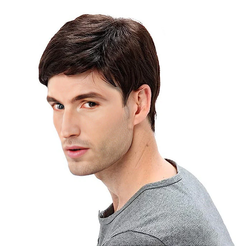 Wig Men's Side Bangs Short Straight Hair Chemical Fiber Full-head Wig - Image 3