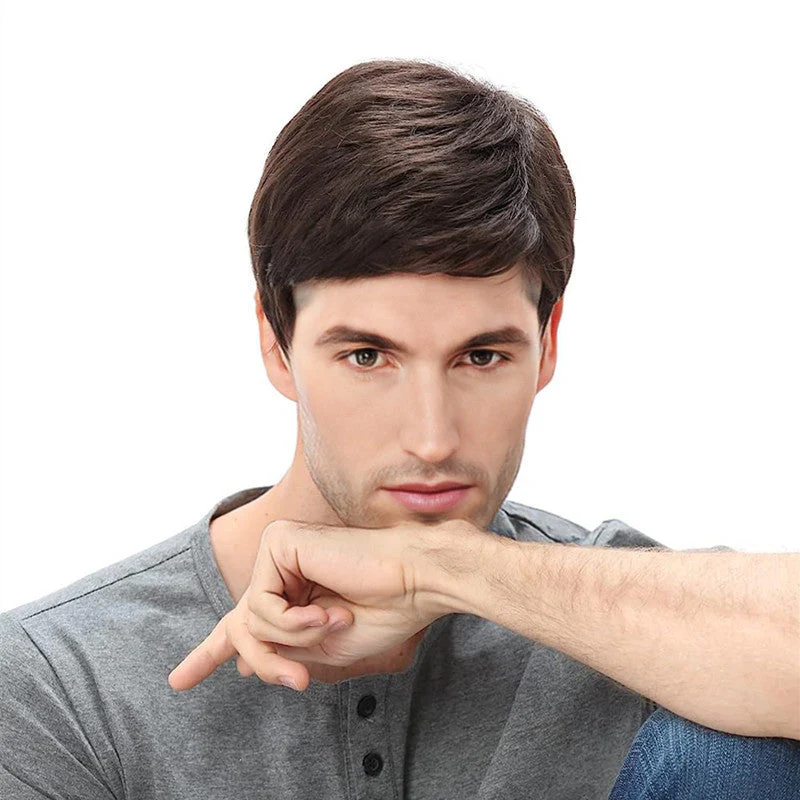 Wig Men's Side Bangs Short Straight Hair Chemical Fiber Full-head Wig - Image 4