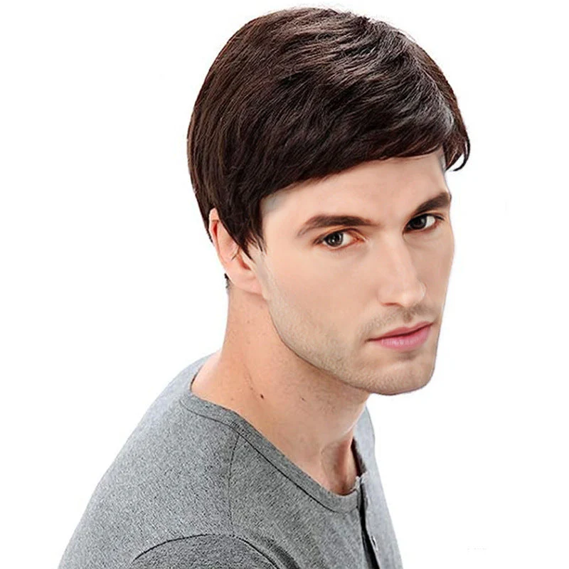 Wig Men's Side Bangs Short Straight Hair Chemical Fiber Full-head Wig - Image 5