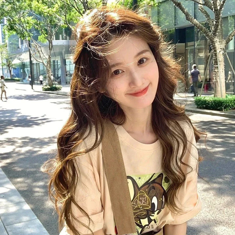 Wig Natural Long Curly Hair Big Wave Eight-character Bangs Wig