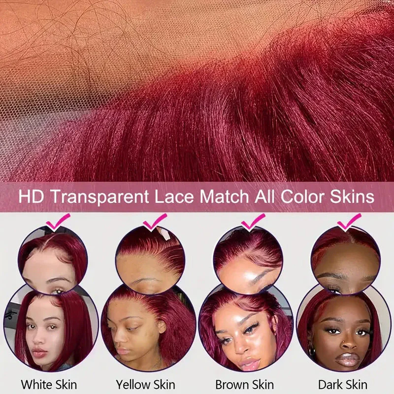 Wine Red For Women Medium Long Straight Fluffy Natural Hair Cover - Image 3