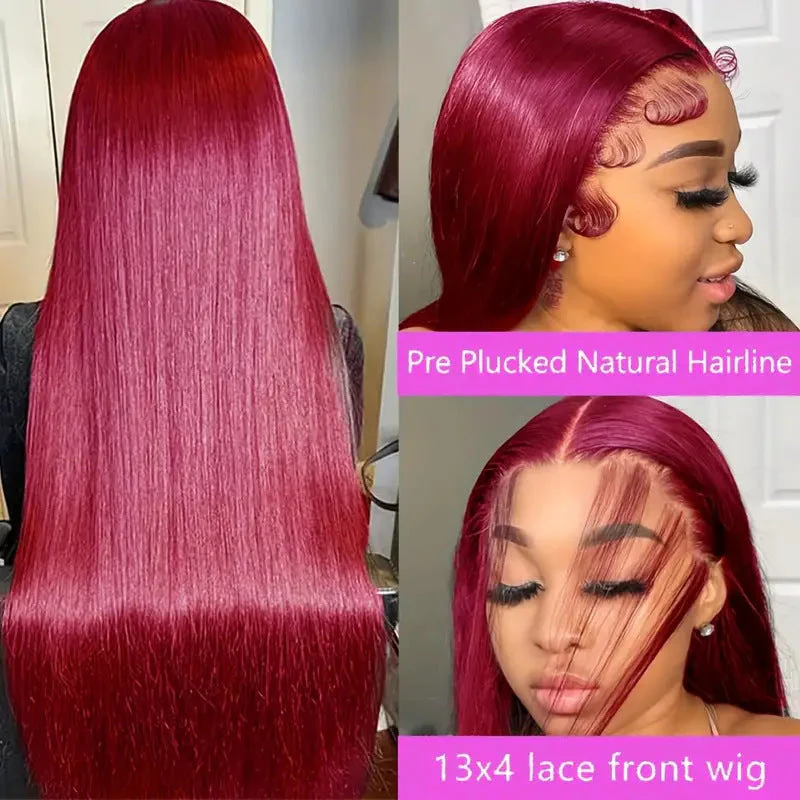Wine Red For Women Medium Long Straight Fluffy Natural Hair Cover - Image 4