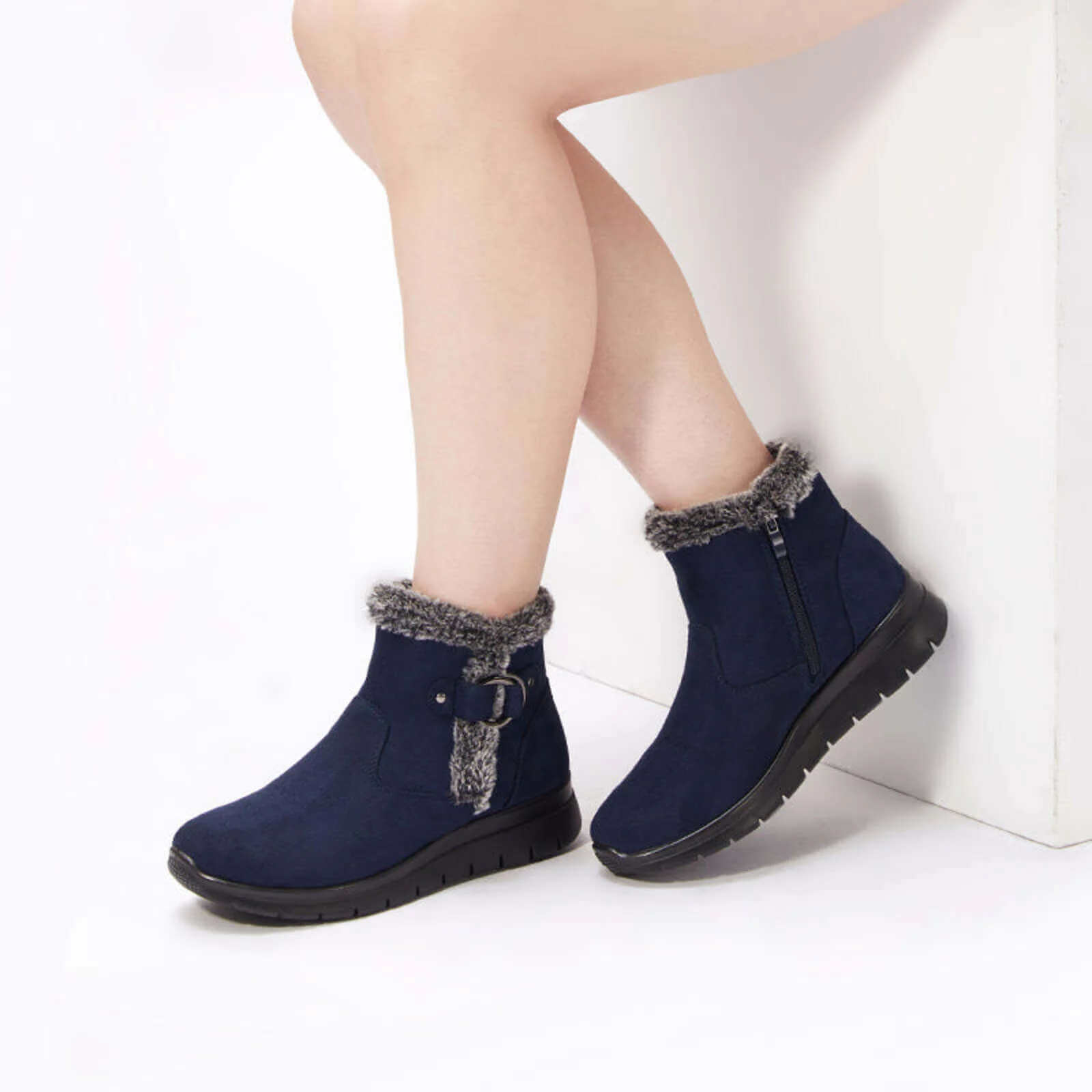 Super Soft Fur Lining Stitching Ankle Snow Boots - Image 15