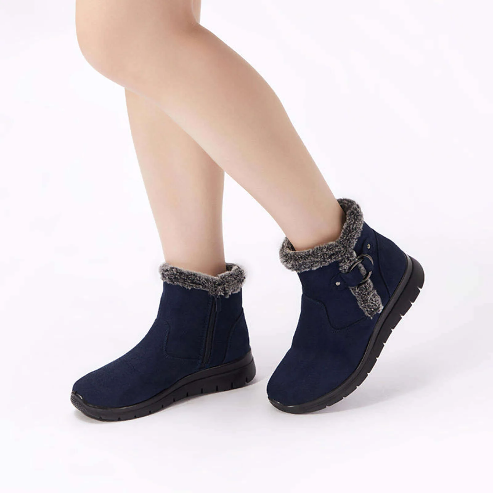 Super Soft Fur Lining Stitching Ankle Snow Boots - Image 17