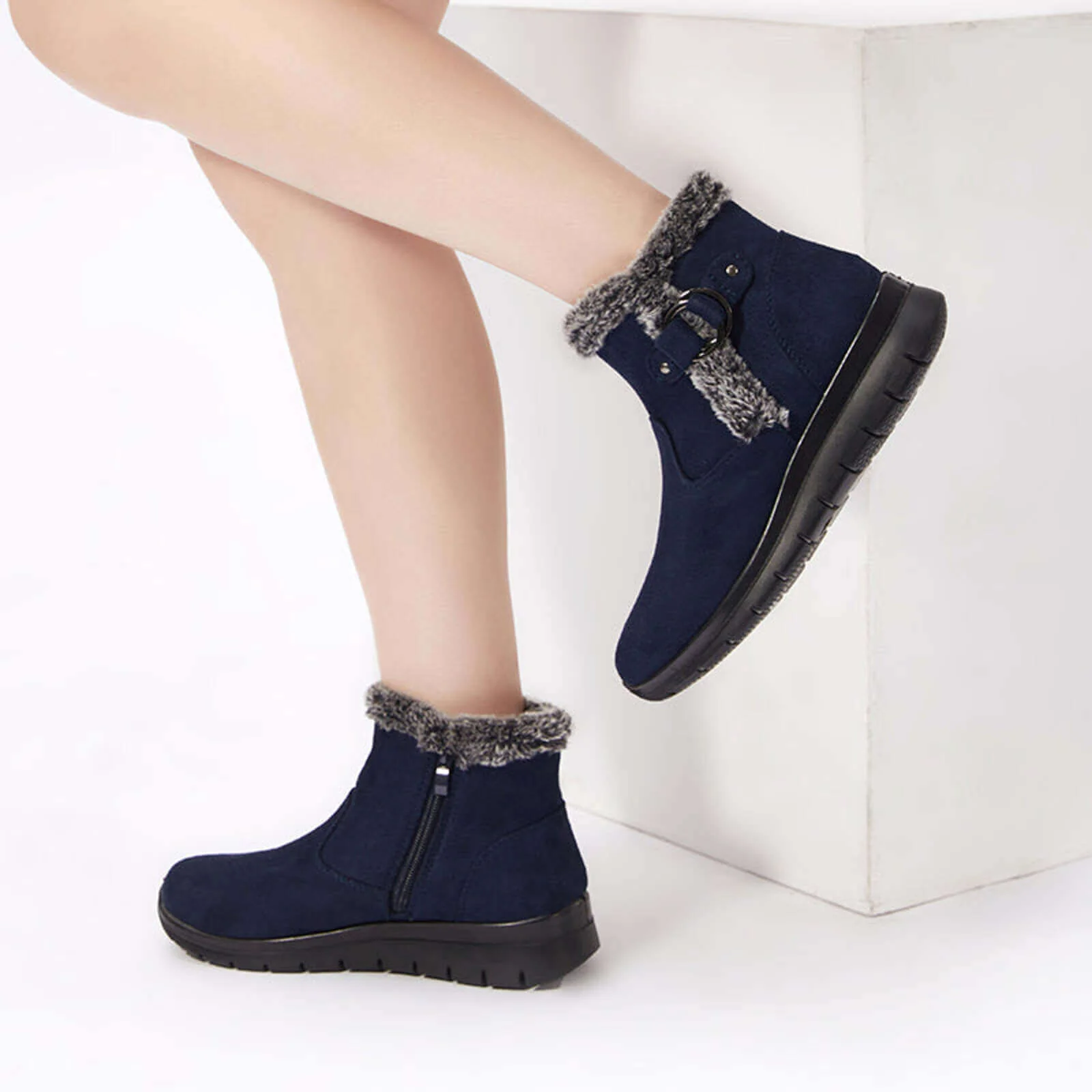 Super Soft Fur Lining Stitching Ankle Snow Boots - Image 18