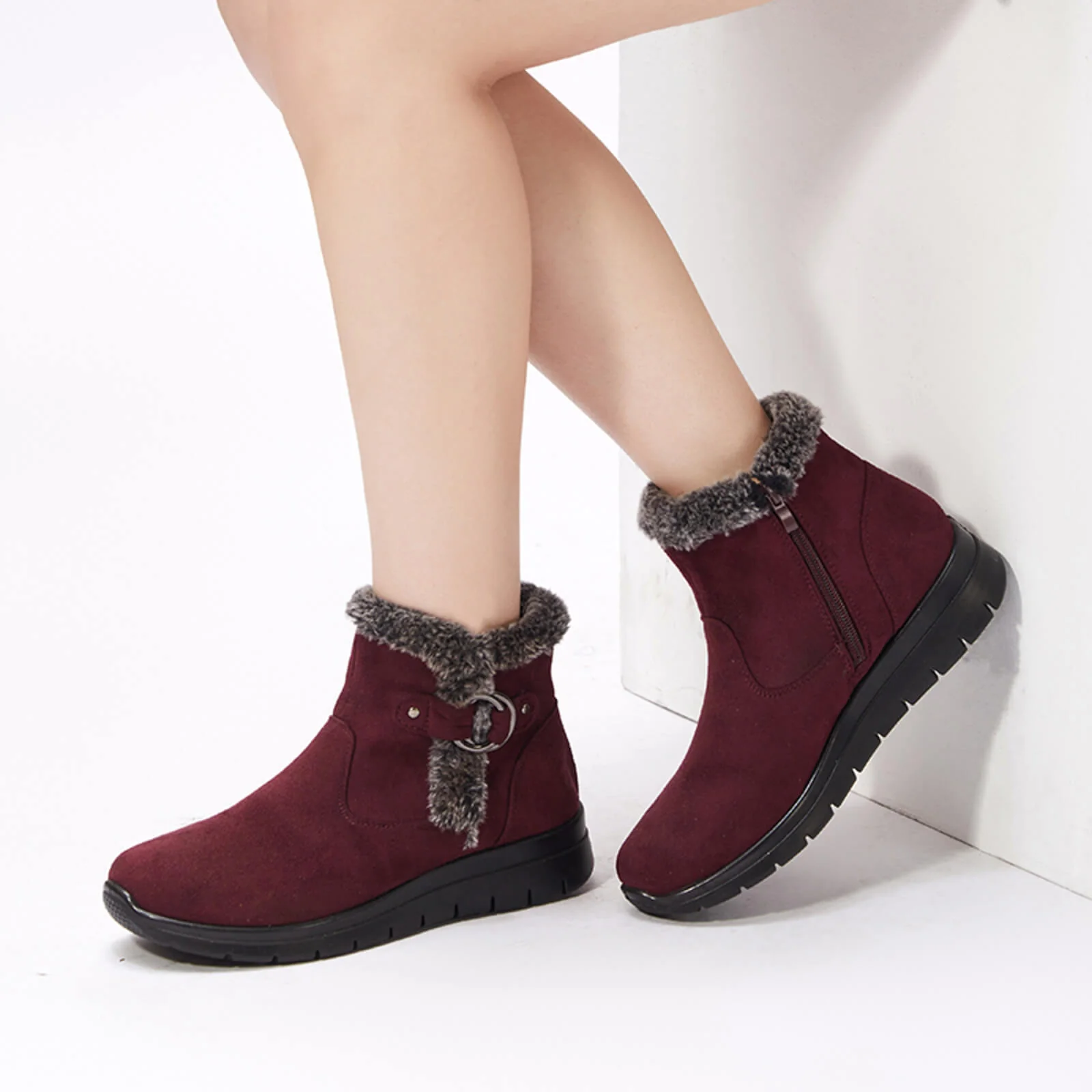 Super Soft Fur Lining Stitching Ankle Snow Boots - Image 24
