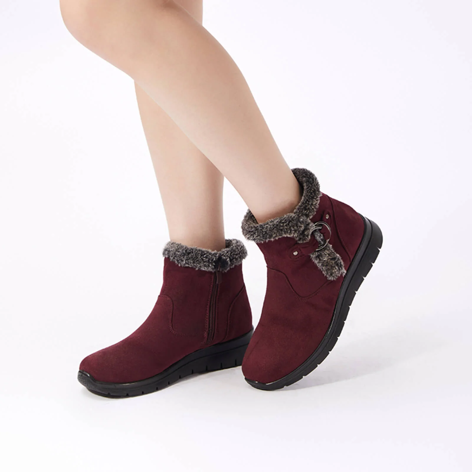 Super Soft Fur Lining Stitching Ankle Snow Boots - Image 26