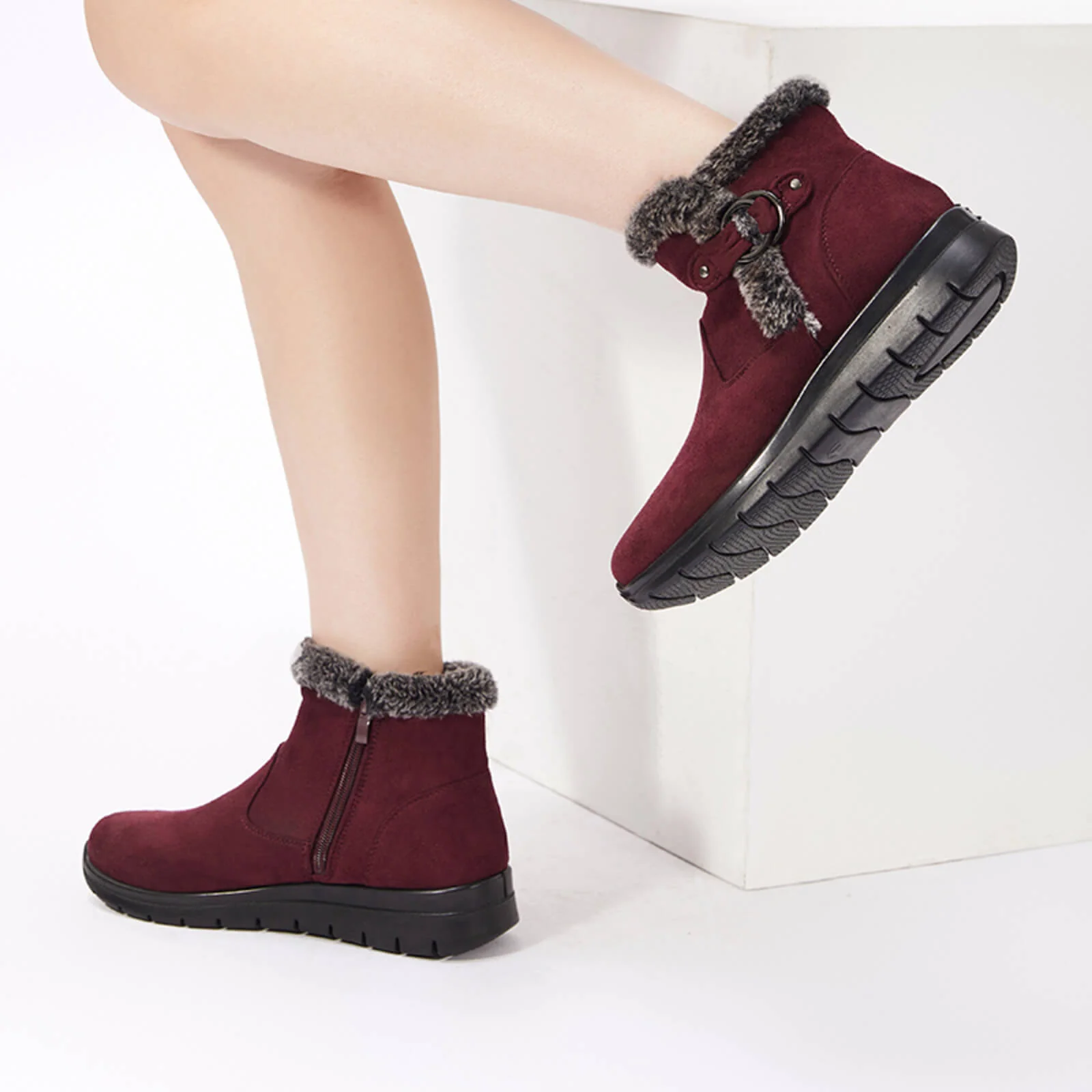 Super Soft Fur Lining Stitching Ankle Snow Boots - Image 27