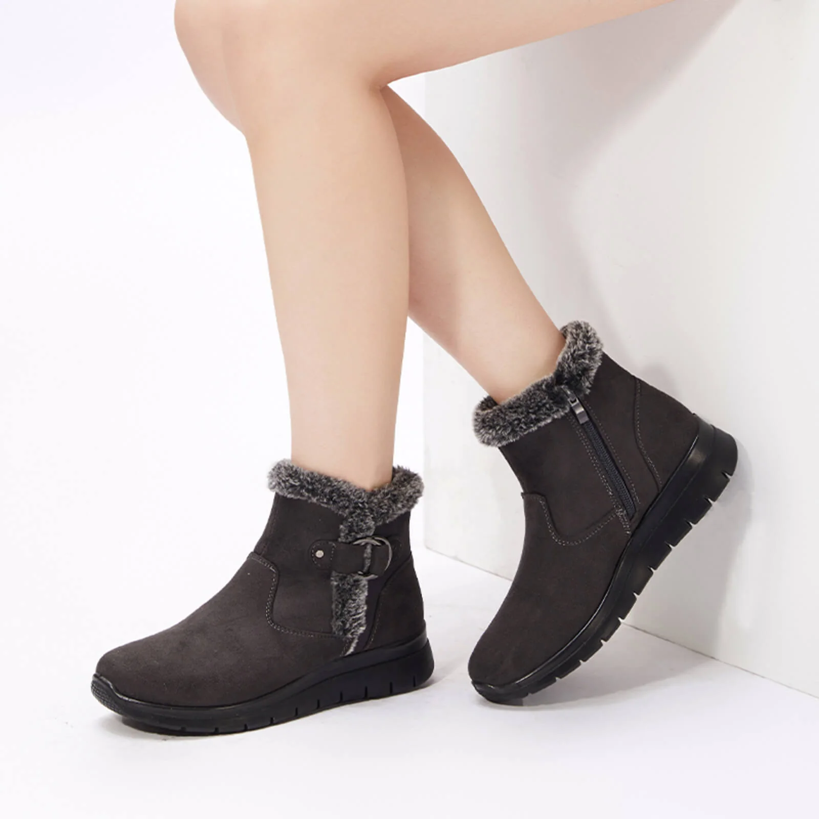 Super Soft Fur Lining Stitching Ankle Snow Boots - Image 33