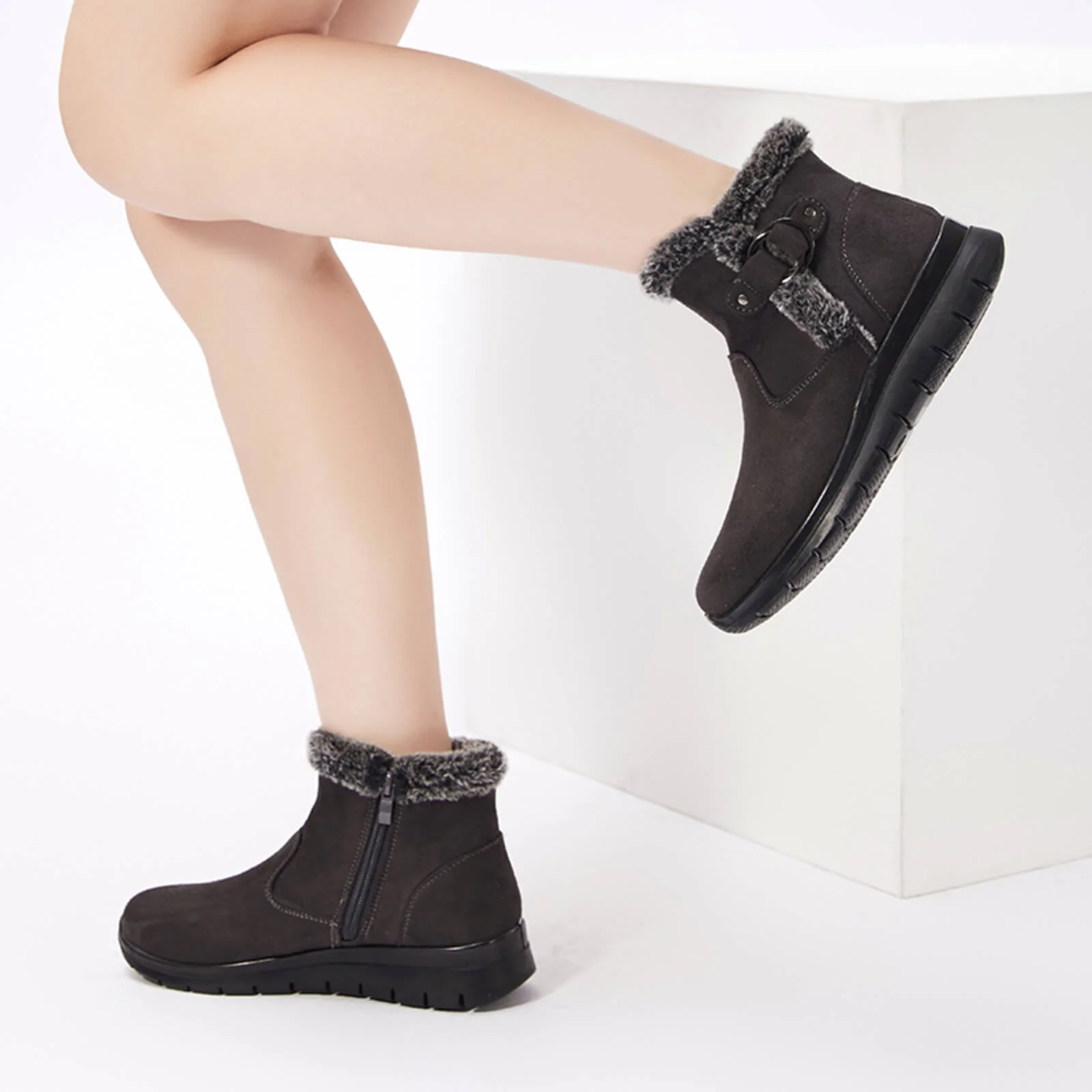Super Soft Fur Lining Stitching Ankle Snow Boots - Image 36