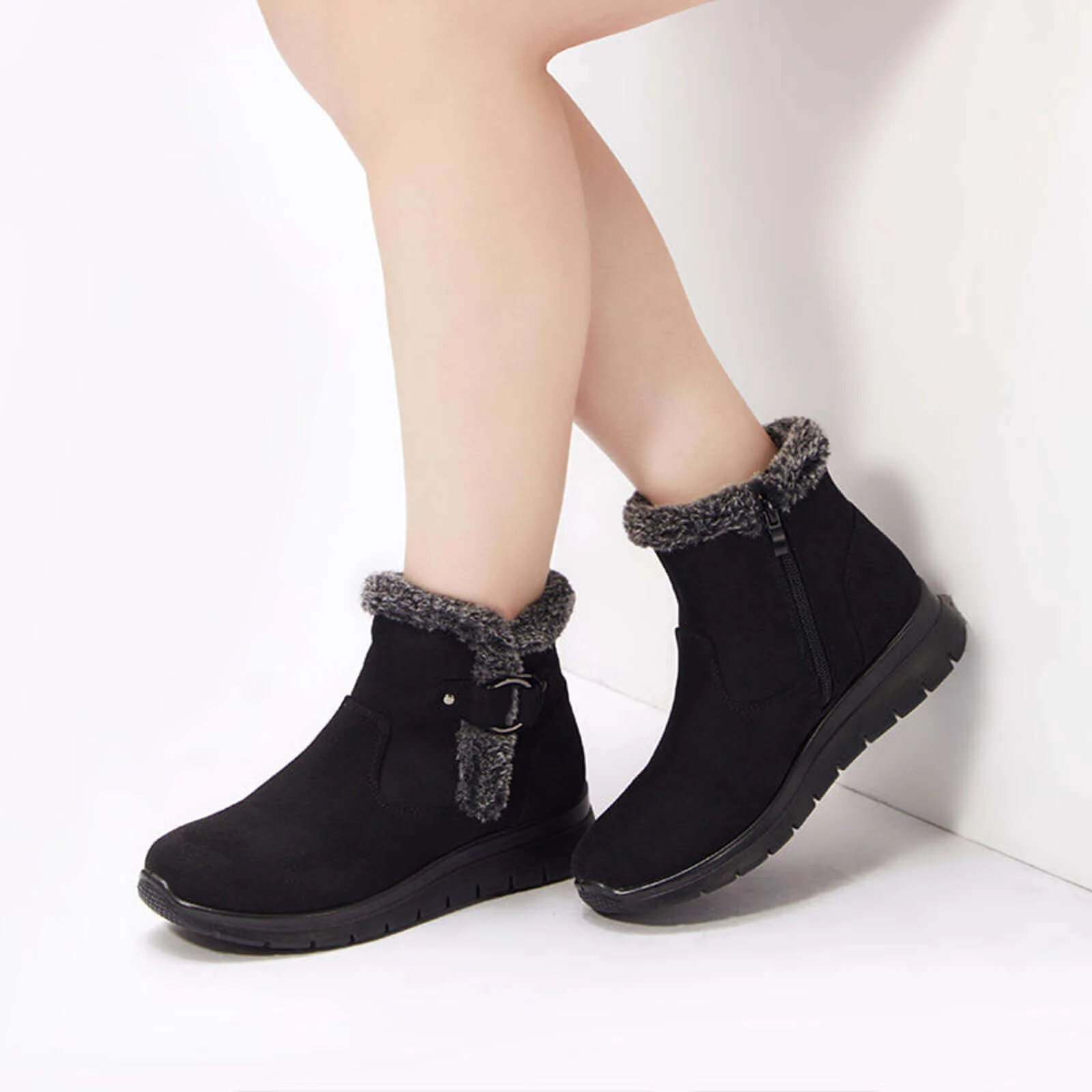 Super Soft Fur Lining Stitching Ankle Snow Boots - Image 42