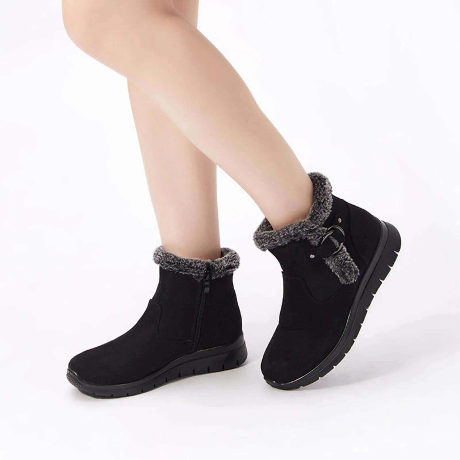 Super Soft Fur Lining Stitching Ankle Snow Boots - Image 43
