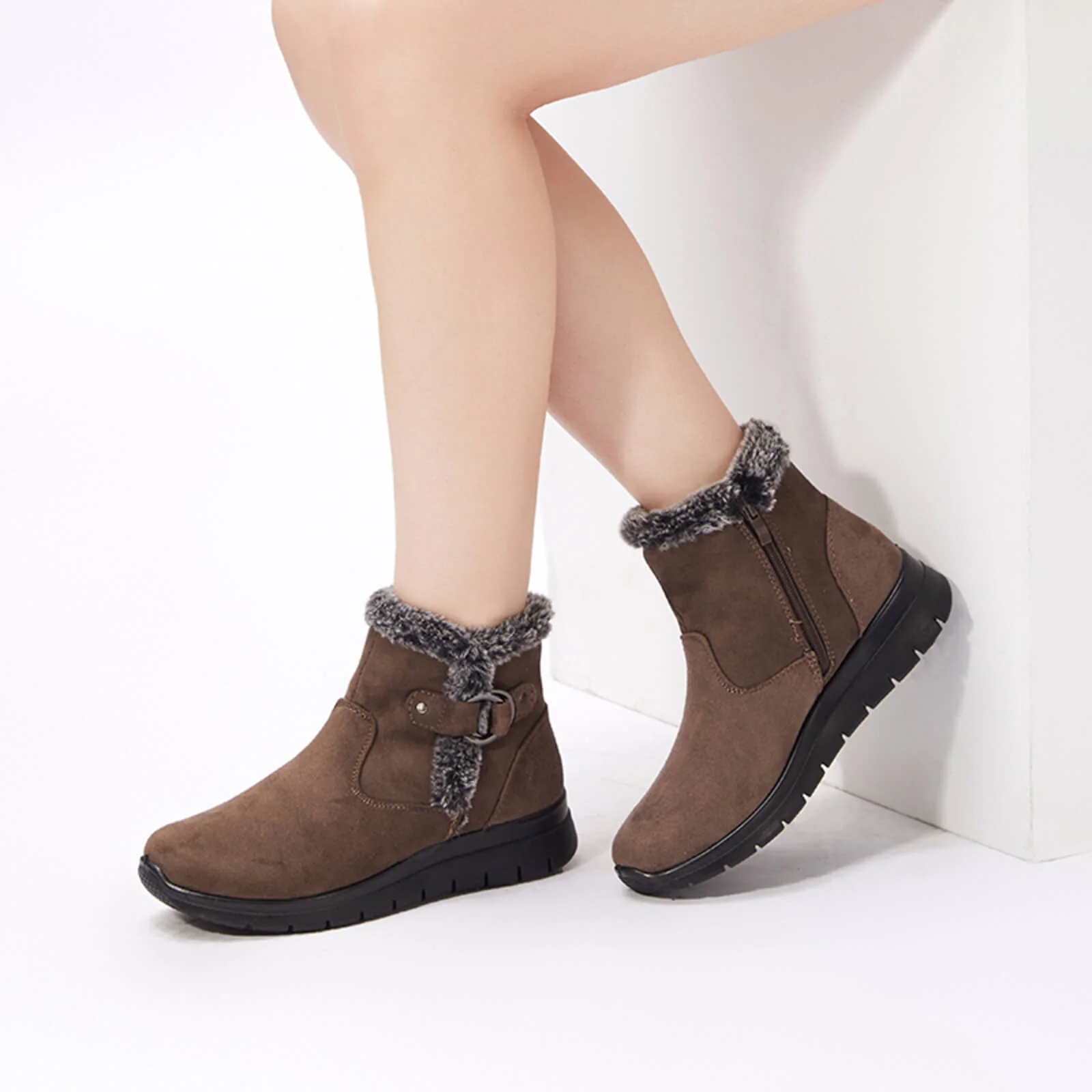 Super Soft Fur Lining Stitching Ankle Snow Boots - Image 50