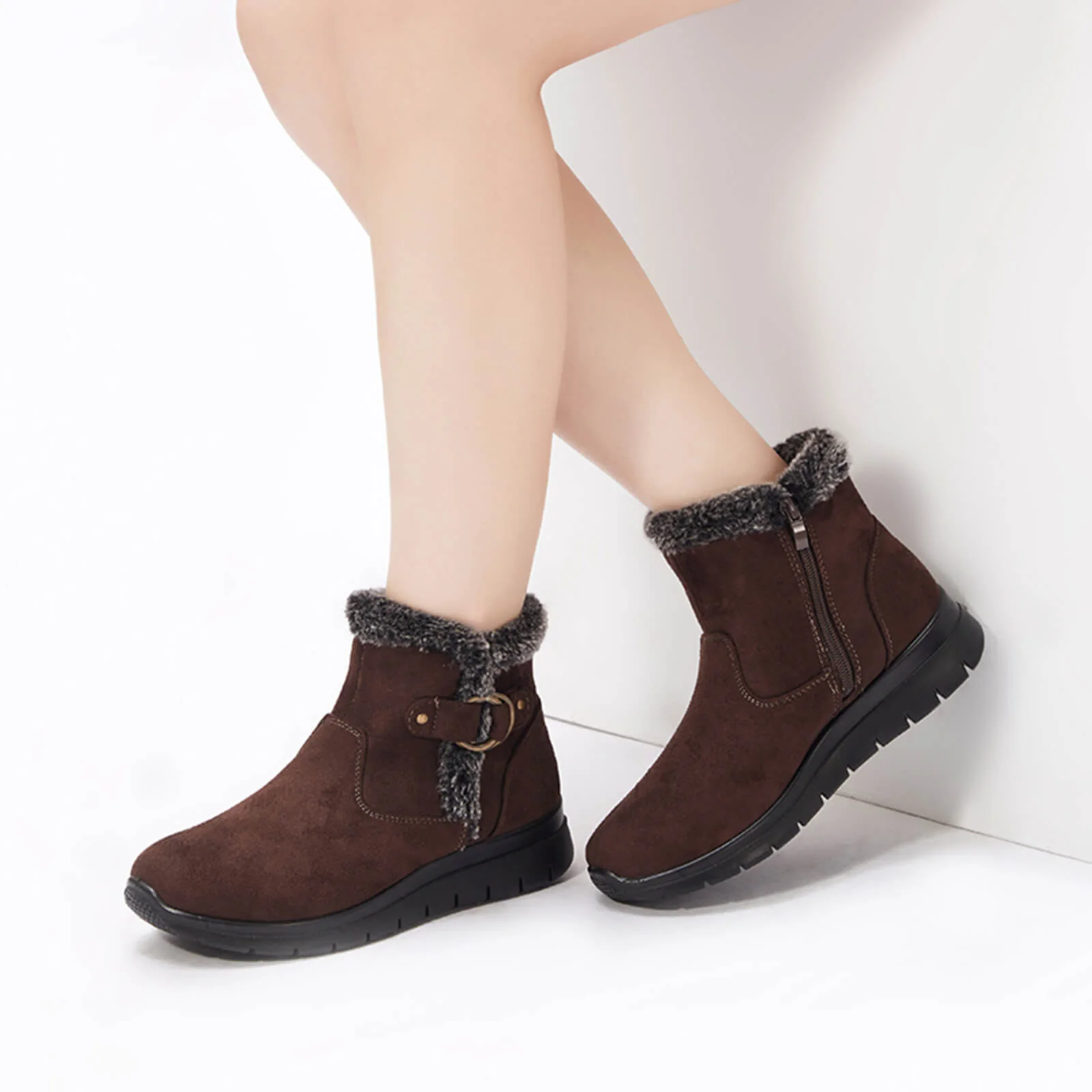 Super Soft Fur Lining Stitching Ankle Snow Boots - Image 6