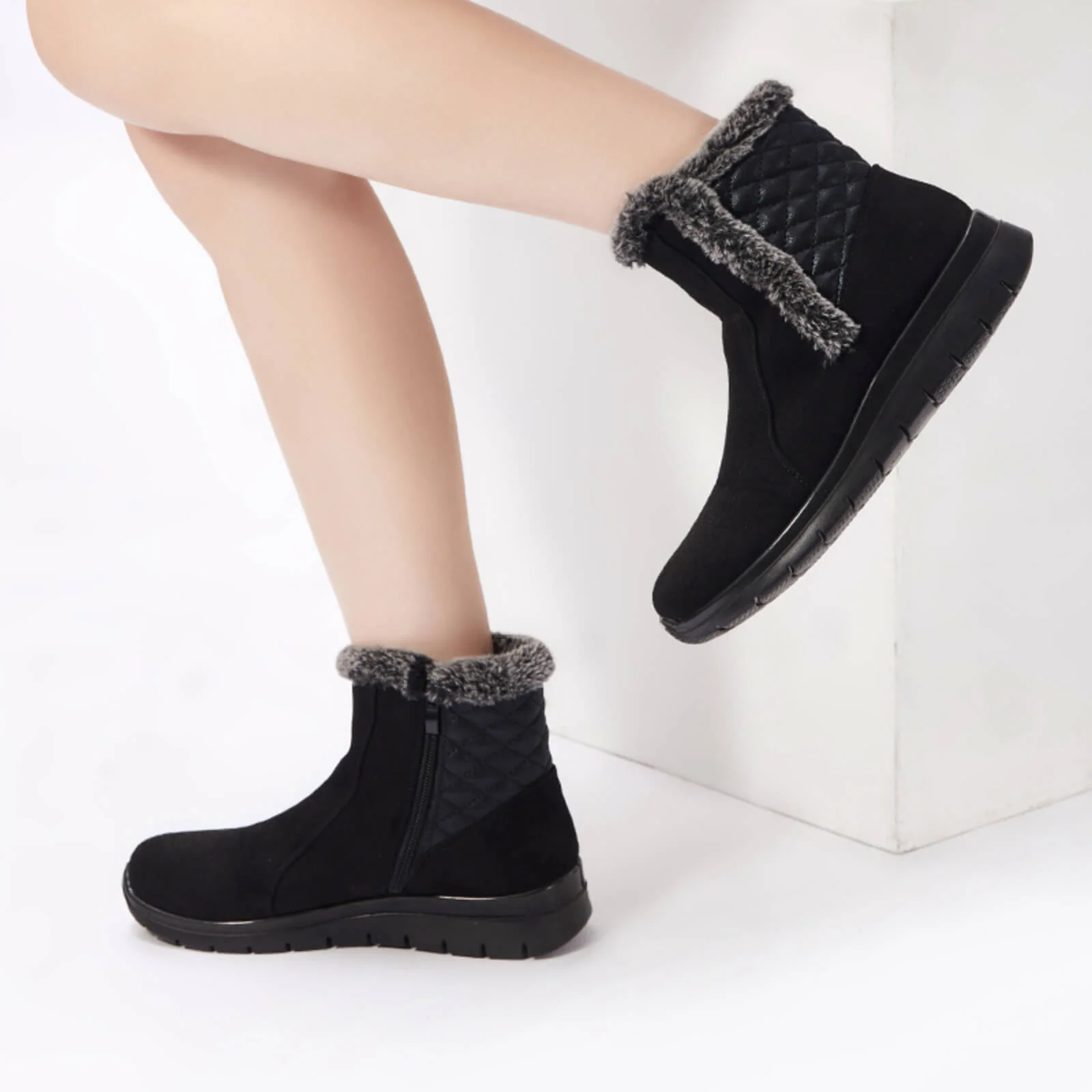 Super Soft Fur Lining Stitching Ankle Snow Boots - Image 62