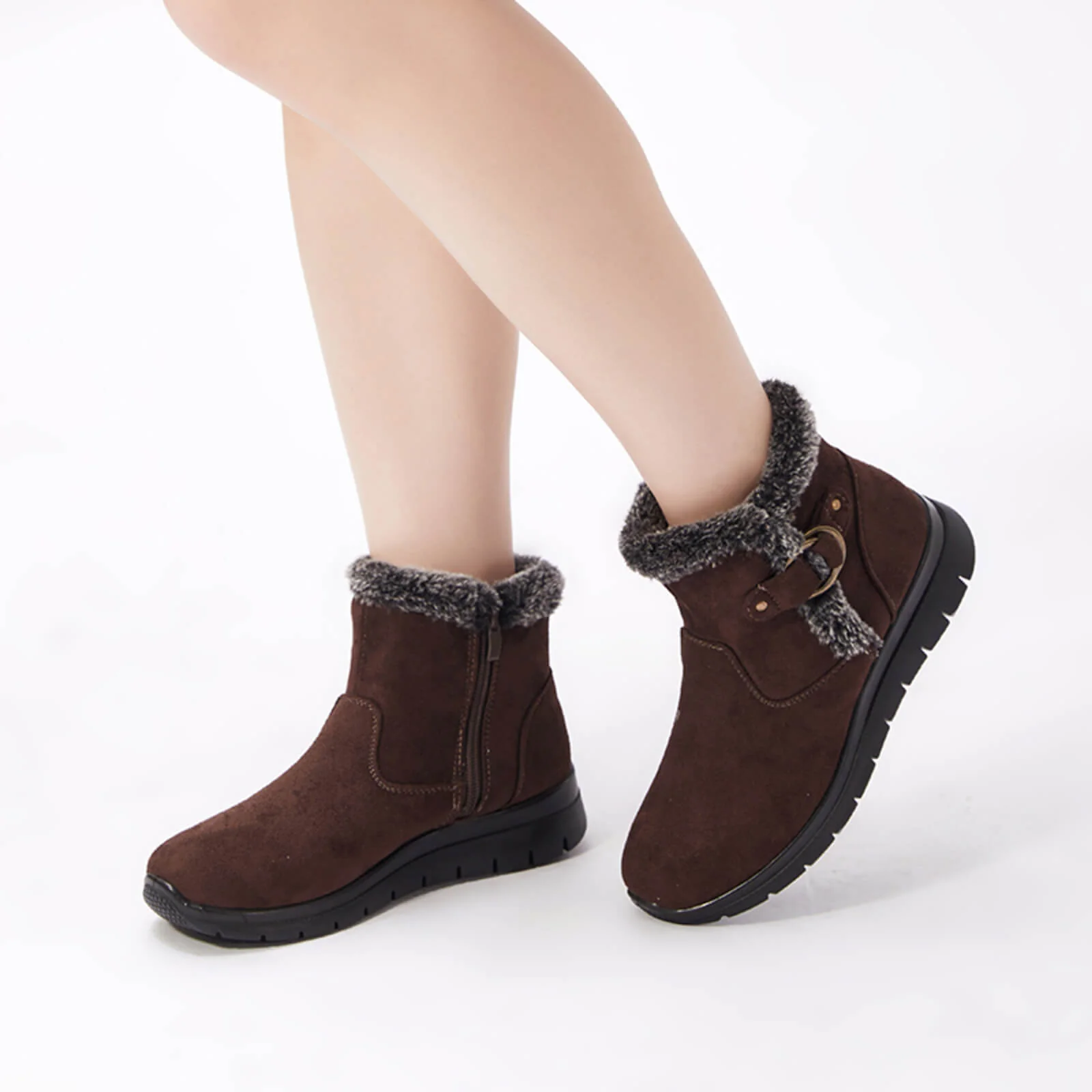 Super Soft Fur Lining Stitching Ankle Snow Boots - Image 8