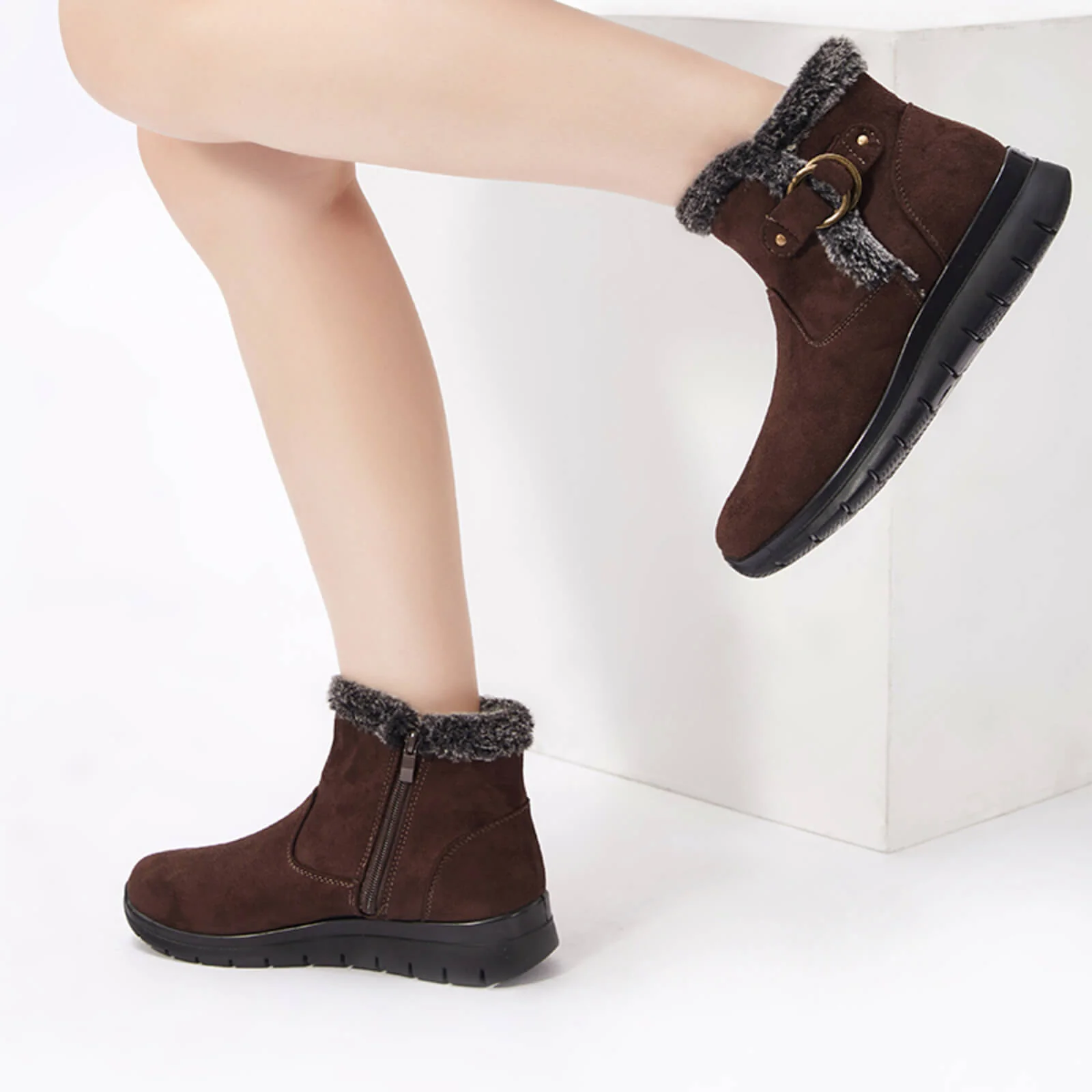 Super Soft Fur Lining Stitching Ankle Snow Boots - Image 9