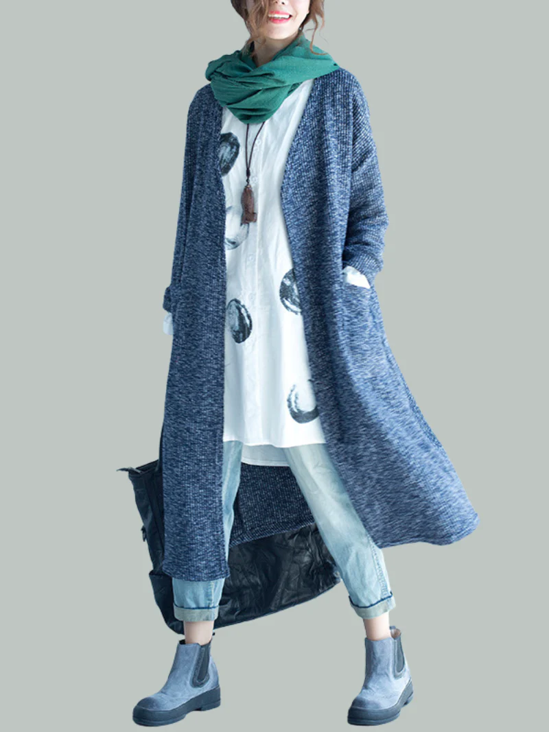 Women Cardigan Mid-Length Fashion Long-Sleeved Loose and Thin Coat - Image 2