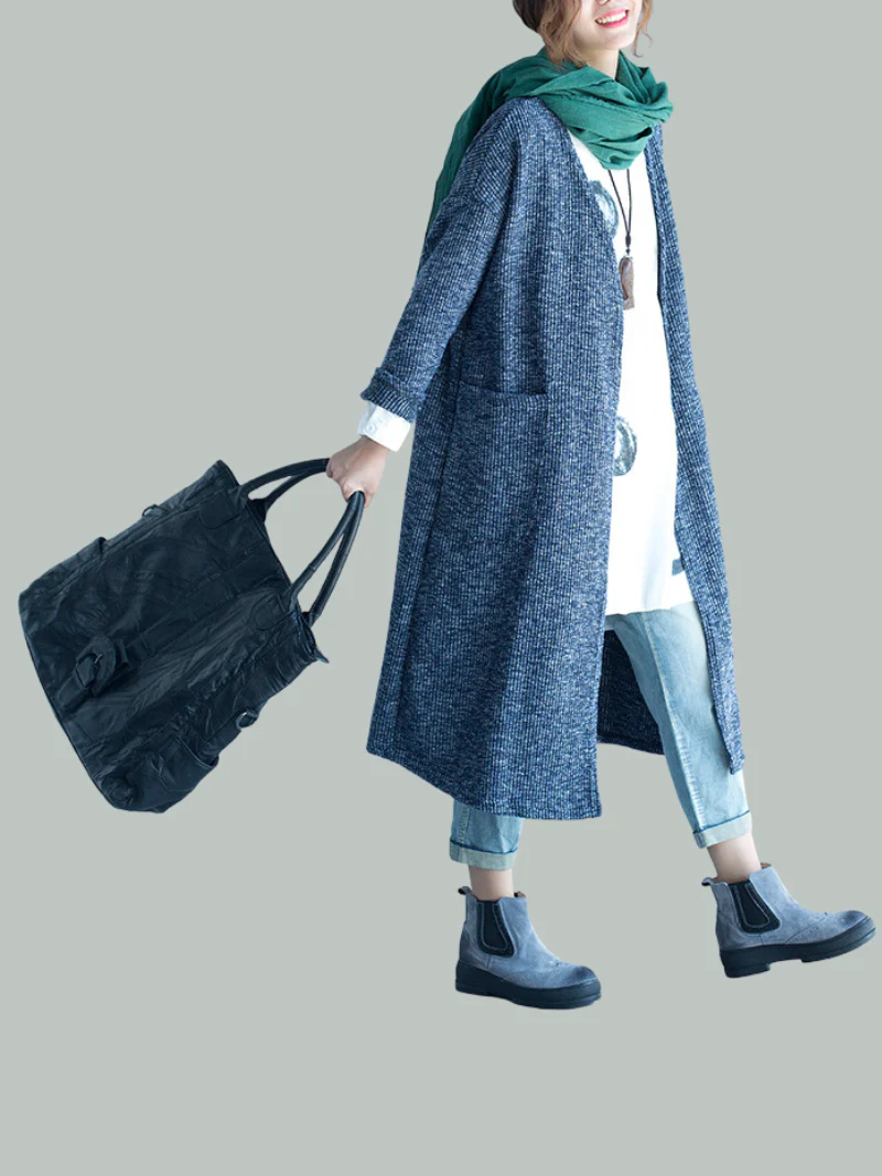 Women Cardigan Mid-Length Fashion Long-Sleeved Loose and Thin Coat - Image 3