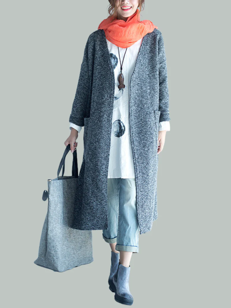Women Cardigan Mid-Length Fashion Long-Sleeved Loose and Thin Coat - Image 4