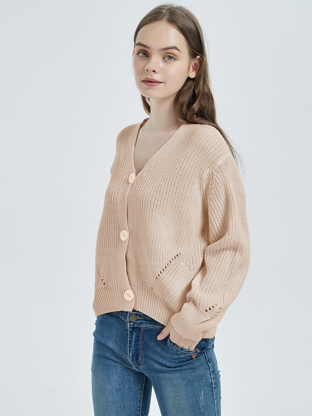 Lantern Sleeve Cardigan Button Down Open Front Knit Sweater Coat - Image 2