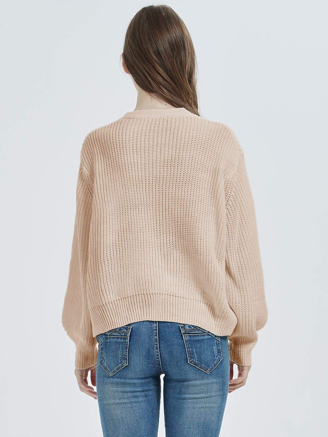Lantern Sleeve Cardigan Button Down Open Front Knit Sweater Coat - Image 4