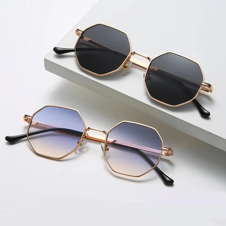 Women Retro Polygonal Metal Sunglasses - Image 7