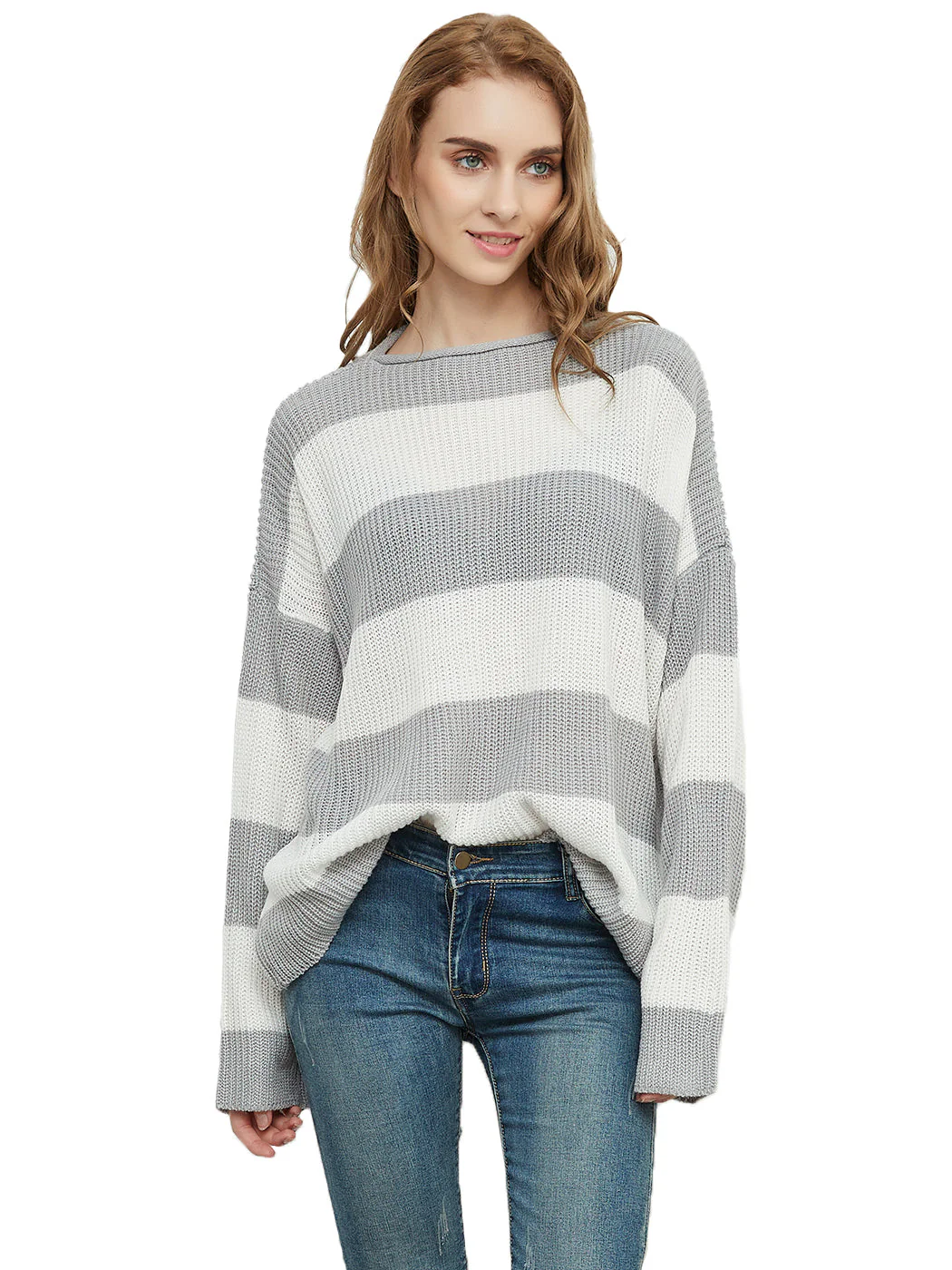 Striped Knitted Sweater Crew Neck Long Sleeve Casual Comfy Pullover Tops - Image 15