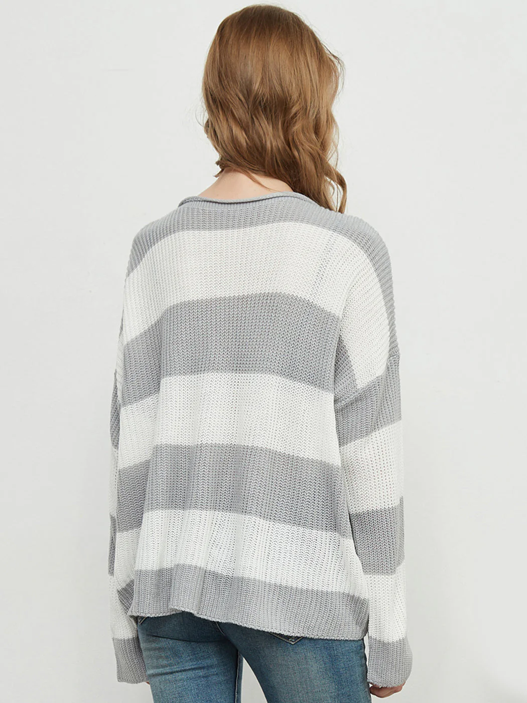 Striped Knitted Sweater Crew Neck Long Sleeve Casual Comfy Pullover Tops - Image 9