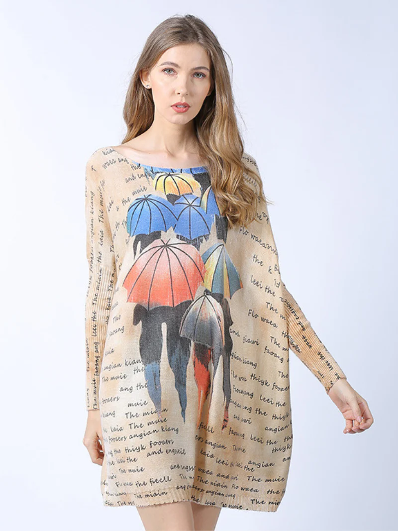 stylish midi length loose cartoon printing sweater Top - Image 2
