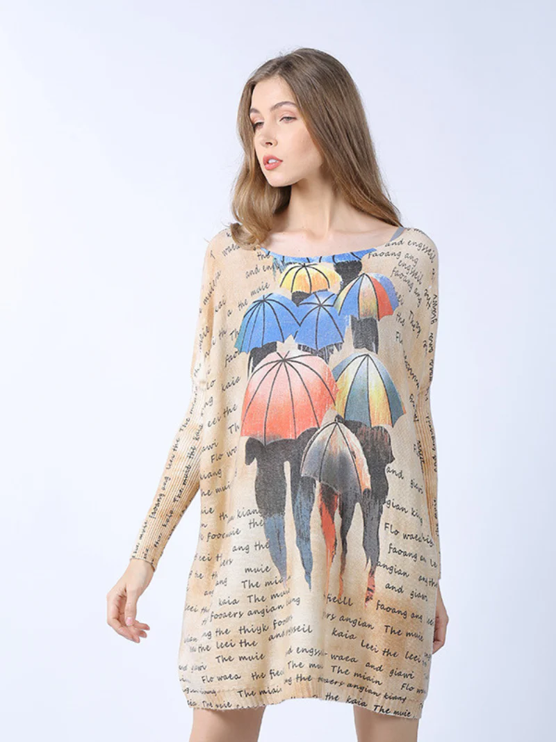 stylish midi length loose cartoon printing sweater Top - Image 3